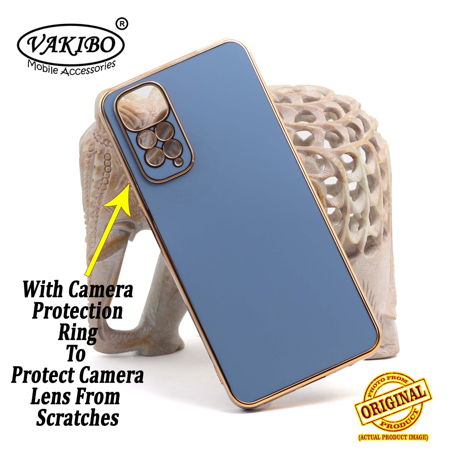 VAKIBO Golden Chrome Border Steel Blue Coloured Soft TPU Back Cover Case With Camera Protection Suitable for Mi Redmi Note 11