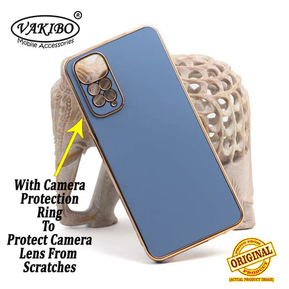 VAKIBO Golden Chrome Border Steel Blue Coloured Soft TPU Back Cover Case With Camera Protection Suitable for Mi Redmi Note 11S