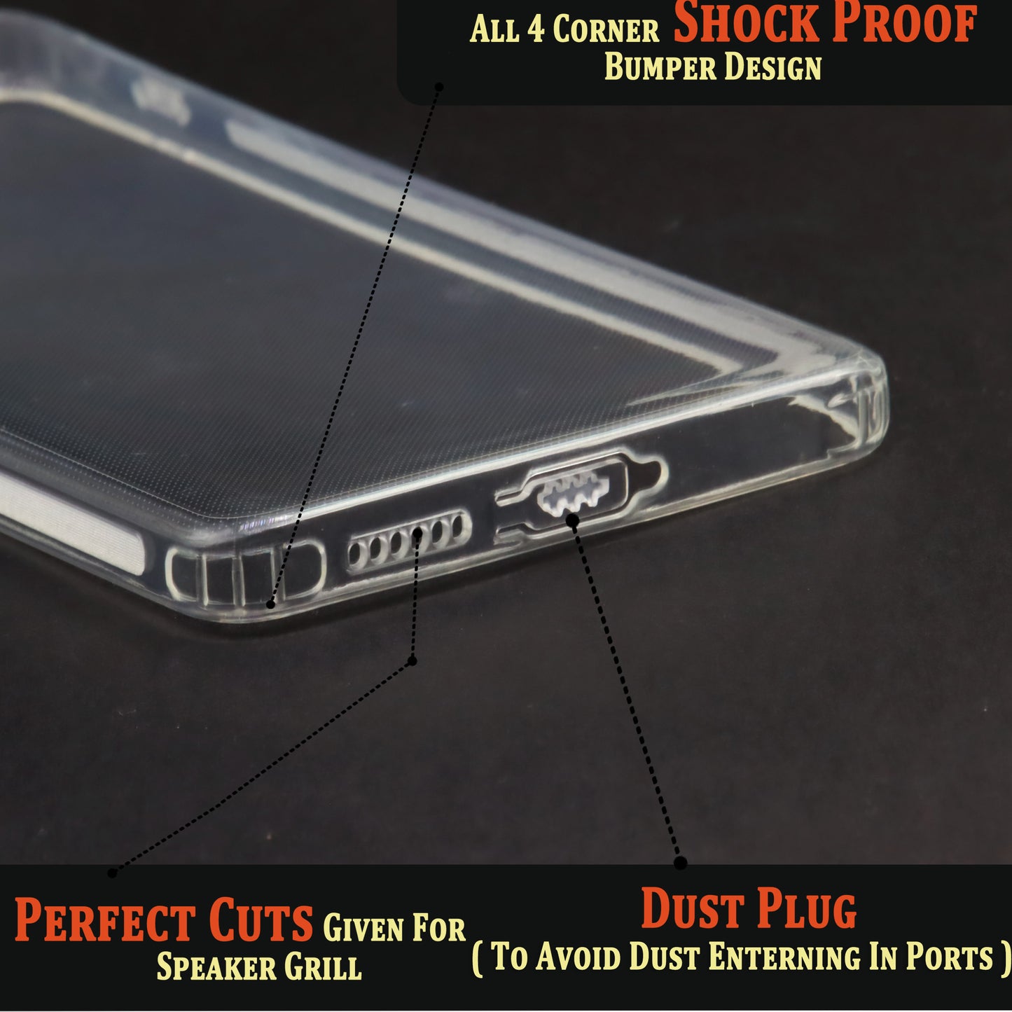 VAKIBO Super Premium Soft TPU Transparent Case With Dustplug,Side Grip,Corner Protection,lanyard Cuts,Camera Protection Suitable for Mi Redmi Note 12 Pro Plus