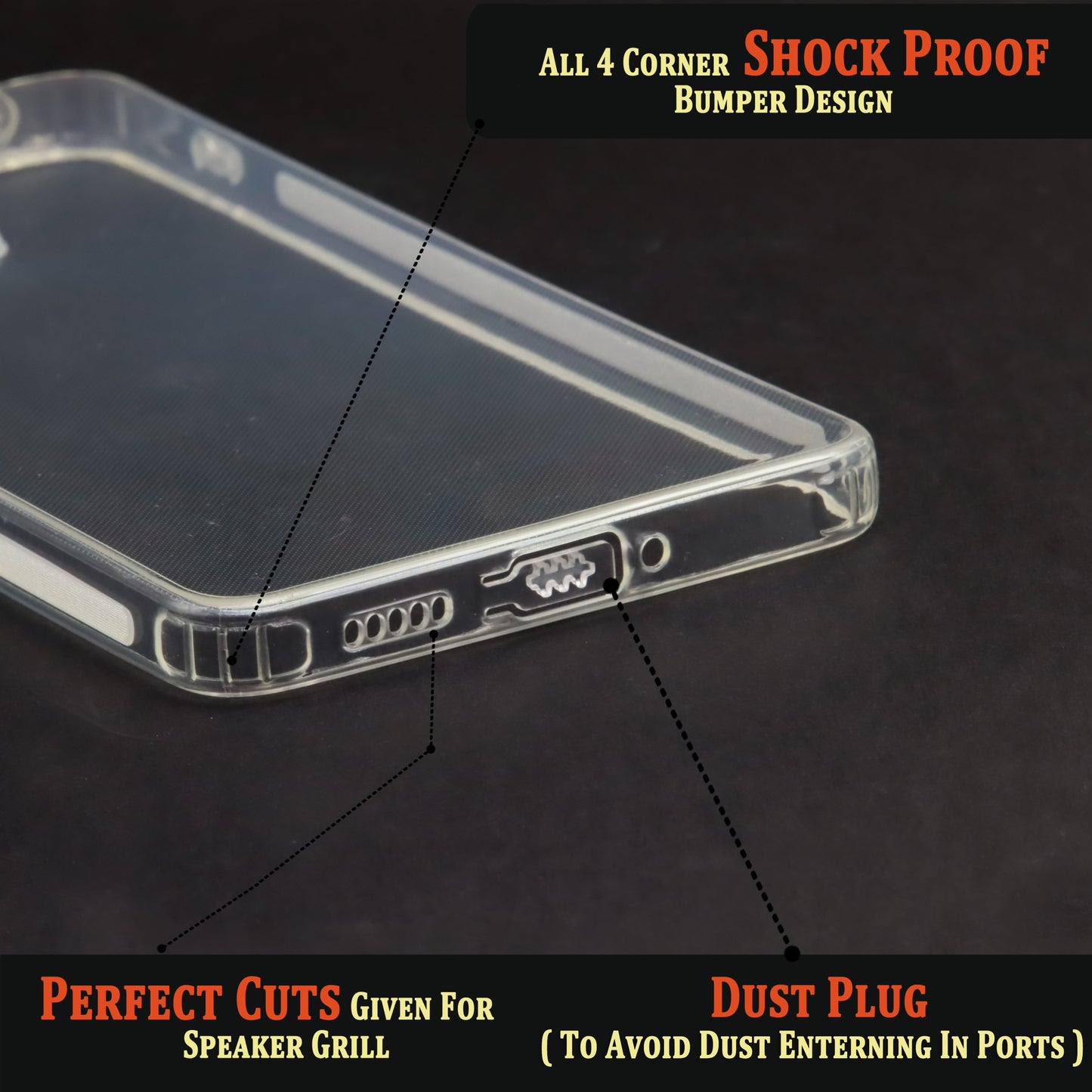 VAKIBO Super Premium Soft TPU Transparent Case With Dustplug,Side Grip,Corner Protection,lanyard Cuts,Camera Protection Suitable for Mi Redmi Note 12 Pro