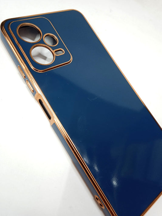 VAKIBO Golden Chrome Border Blue Coloured Soft TPU Back Cover Case With Camera Protection Suitable for Mi Poco X5