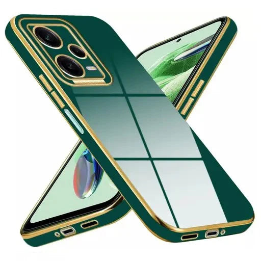 VAKIBO Golden Chrome Border Green Coloured Soft TPU Back Cover Case With Camera Protection Suitable for Mi Poco X5 5G