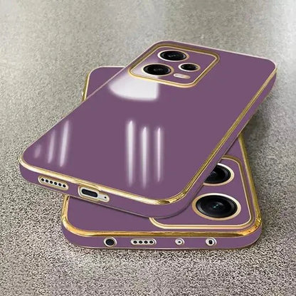VAKIBO Golden Chrome Border  purple Coloured Soft TPU Back Cover Case With Camera Protection Suitable for Mi Poco X5 5G