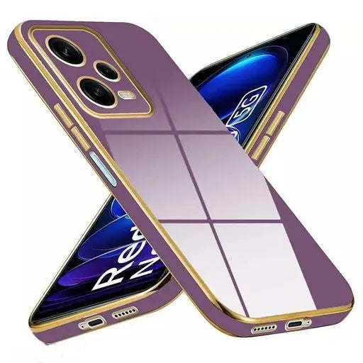 VAKIBO Golden Chrome Border  purple Coloured Soft TPU Back Cover Case With Camera Protection Suitable for Mi Poco X5 5G