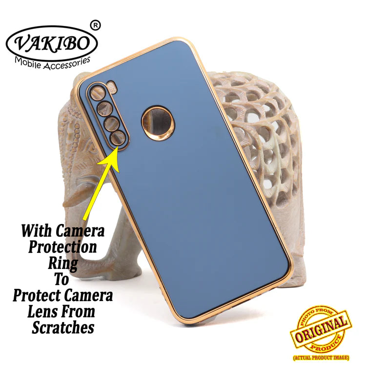 VAKIBO Golden Chrome Border Steel Blue Coloured Soft TPU Back Cover Case With Camera Protection Suitable for Mi Redmi Note 8T