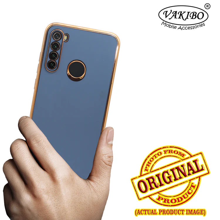 VAKIBO Golden Chrome Border Steel Blue Coloured Soft TPU Back Cover Case With Camera Protection Suitable for Mi Redmi Note 8T