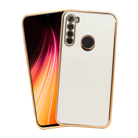 VAKIBO Golden Chrome Border White Coloured Soft TPU Back Cover Case With Camera Protection Suitable for Mi Redmi Note 8T