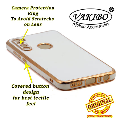 VAKIBO Golden Chrome Border White Coloured Soft TPU Back Cover Case With Camera Protection Suitable for Mi Redmi Note 8