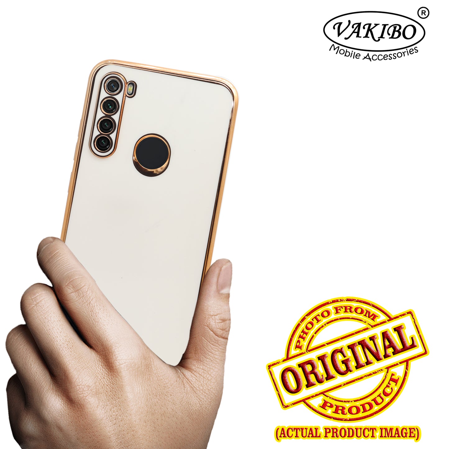 VAKIBO Golden Chrome Border White Coloured Soft TPU Back Cover Case With Camera Protection Suitable for Mi Redmi Note 8