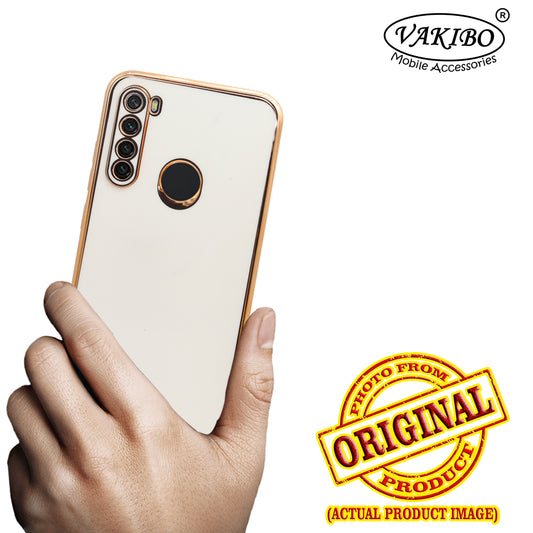 VAKIBO Golden Chrome Border White Coloured Soft TPU Back Cover Case With Camera Protection Suitable for Mi Redmi Note 8