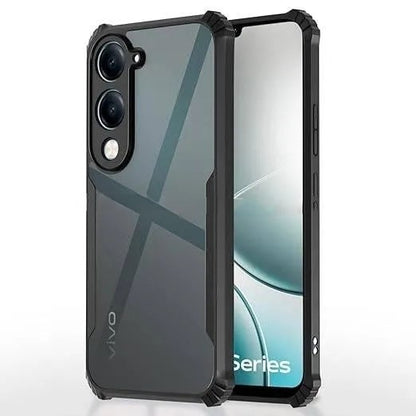 VAKIBO Best Selling Black and Transparent Coloured Made With Soft TPU and Acrylic Back Cover Case With 4 Corner and Camera Protection Suitable for Vivo Y04/Vivo T4 Lite