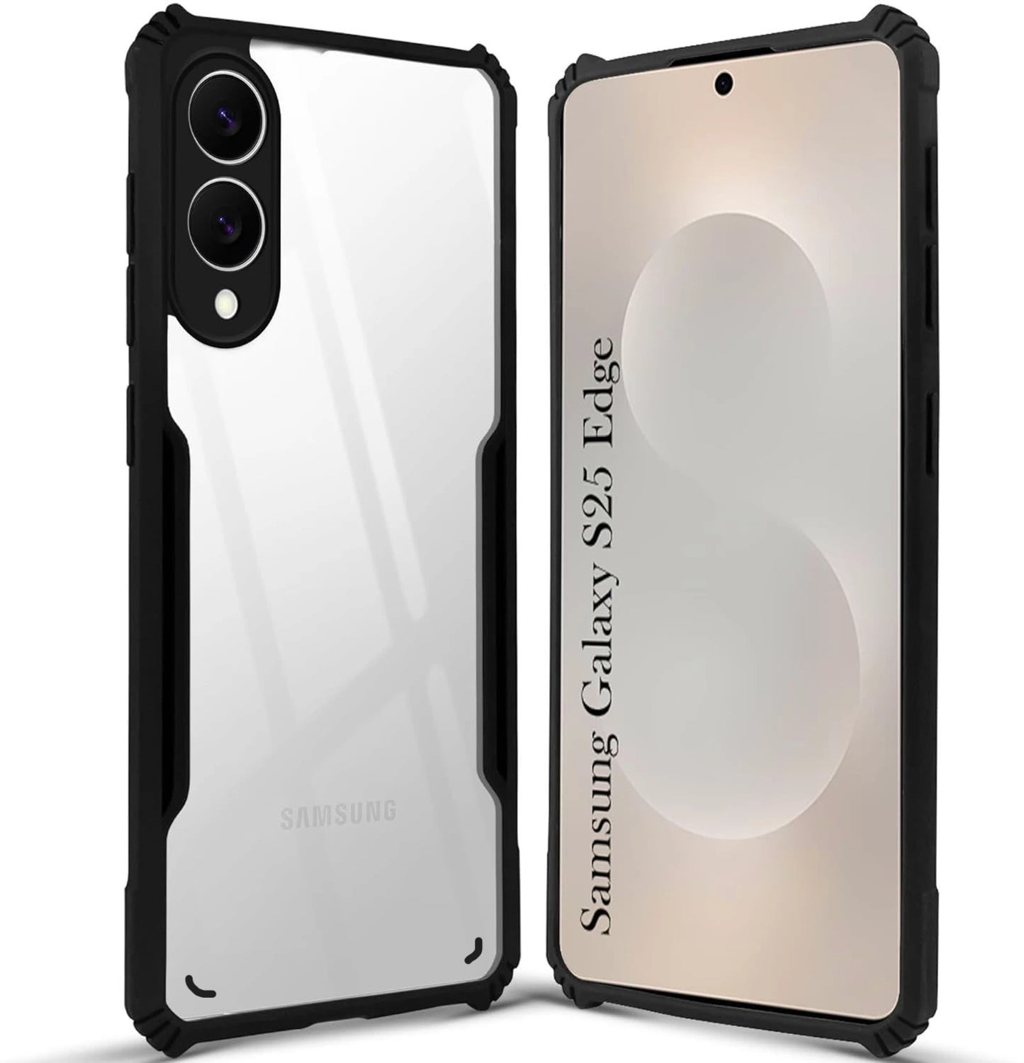 VAKIBO Best Selling Black and Transparent Coloured Made With Soft TPU and Acrylic Back Cover Case With 4 Corner and Camera Protection Suitable for Samsung Galaxy S25 Edge