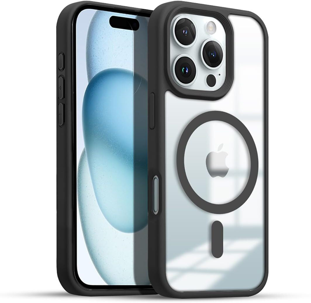 VAKIBO Megnatic Magsafe Black Coloured Soft with Hard back Back Cover Case With Camera Protection Ring Suitable for iPhone 16 Pro Max