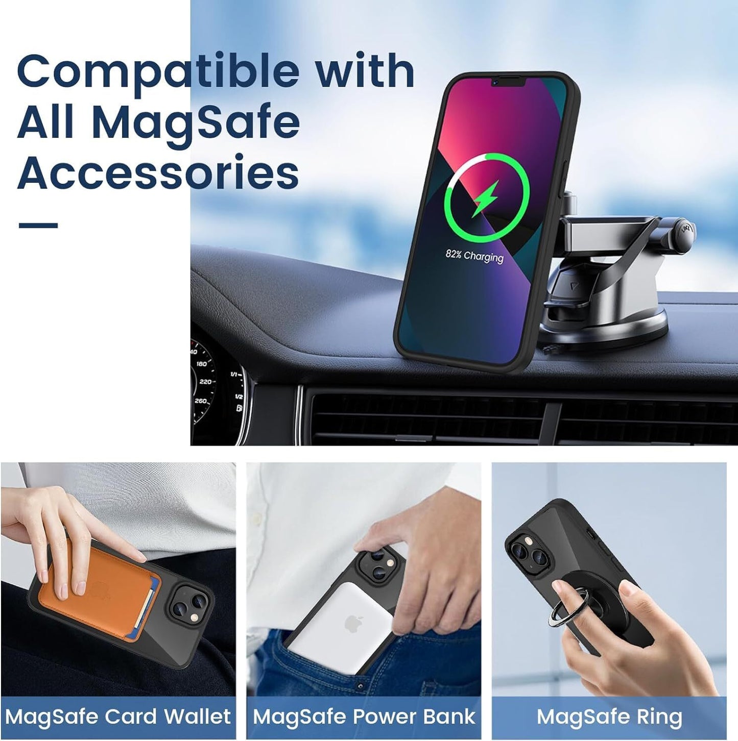 VAKIBO Megnatic Magsafe Black Coloured Soft with Hard back Back Cover Case With Camera Protection Ring Suitable for iPhone 13 Pro Max