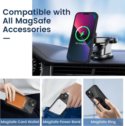 VAKIBO Megnatic Magsafe Black Coloured Soft with Hard back Back Cover Case With Camera Protection Ring Suitable for iPhone 13 Pro Max