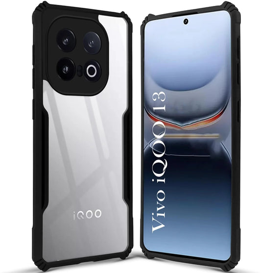 VAKIBO Best Selling Black and Transparent Coloured Made With Soft TPU and Acrylic Back Cover Case With 4 Corner and Camera Protection Suitable for Iqoo 13 5g