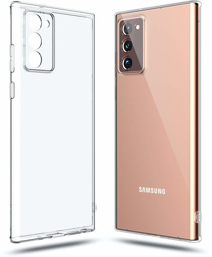 VAKIBO Super Premium Soft TPU Transparent Case With Dustplug,Side Grip,Corner Protection,lanyard Cuts,Camera Protection Suitable for Samsung Note 20