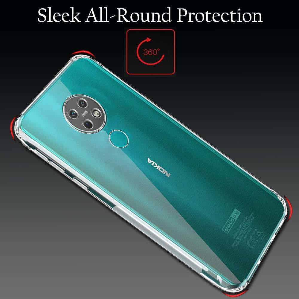 VAKIBO Super Premium Soft TPU Transparent Case With Dustplug,Side Grip,Corner Protection,lanyard Cuts,Camera Protection Suitable for Nokia 7.2