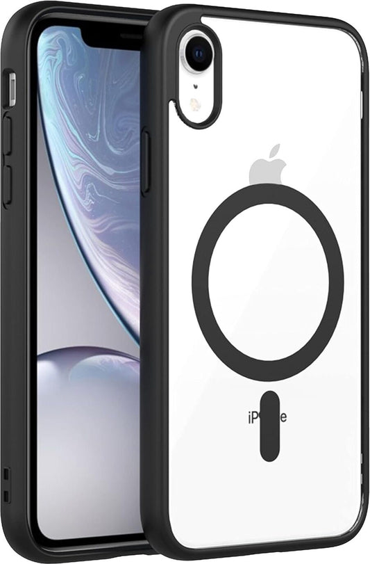 VAKIBO Megnatic Magsafe Black Coloured Soft with Hard back Back Cover Case With Camera Protection Ring Suitable for iPhone XR