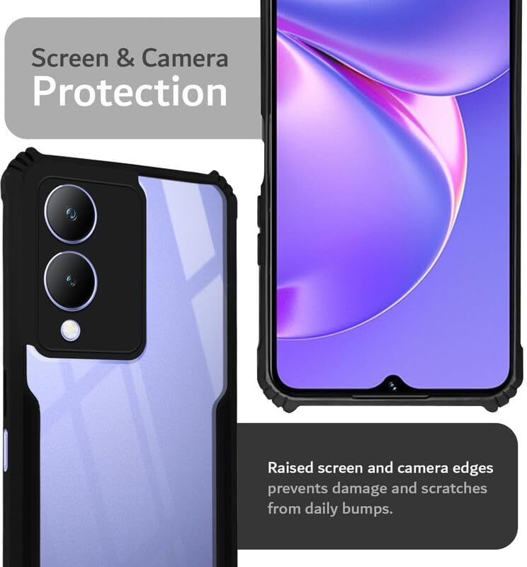 VAKIBO Super Premium Black Border Transparent Case With Corner Protection & Camera Protection Suitable for Vivo Y17S