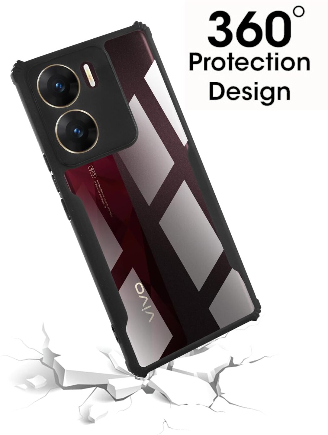 VAKIBO Best Selling Black and Transparent Back Cover Case Made With Soft TPU and Acrylic With 4 Corner and Camera Protection Suitable for Vivo V29 E