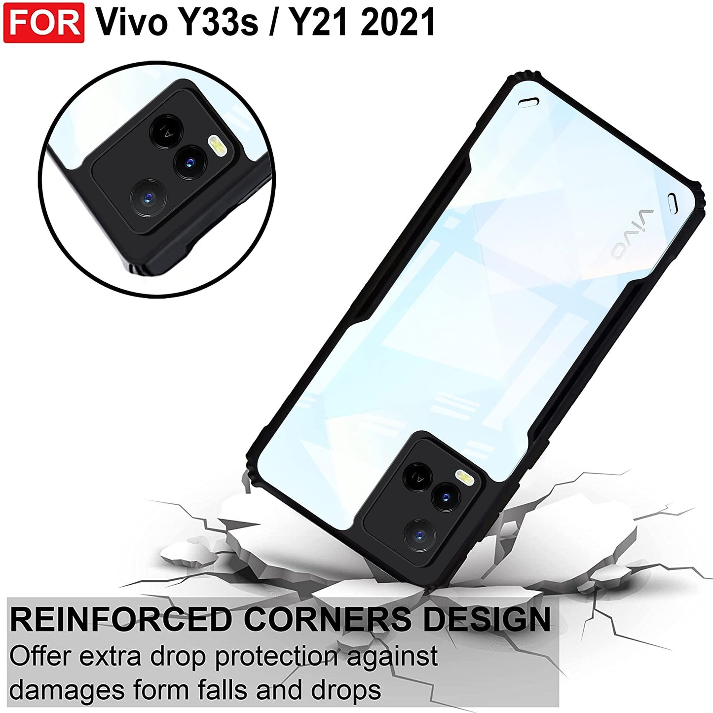 VAKIBO Super Premium Black Border Transparent Case With Corner Protection & Camera Protection Suitable for Vivo Y21
