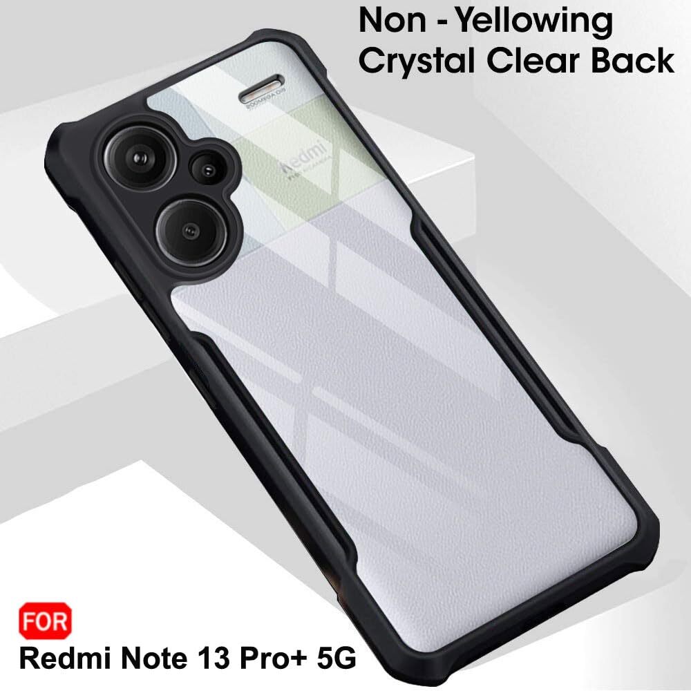 VAKIBO Best Selling Black and Transparent Back Cover Case Made With Soft TPU and Acrylic With 4 Corner and Camera Protection Suitable for Mi Redmi Note 13 Pro Plus