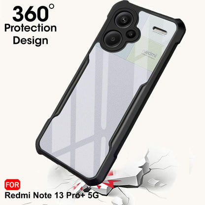 VAKIBO Best Selling Black and Transparent Back Cover Case Made With Soft TPU and Acrylic With 4 Corner and Camera Protection Suitable for Mi Redmi Note 13 Pro Plus
