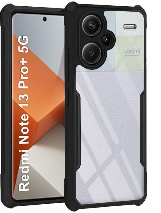 VAKIBO Best Selling Black and Transparent Back Cover Case Made With Soft TPU and Acrylic With 4 Corner and Camera Protection Suitable for Mi Redmi Note 13 Pro Plus