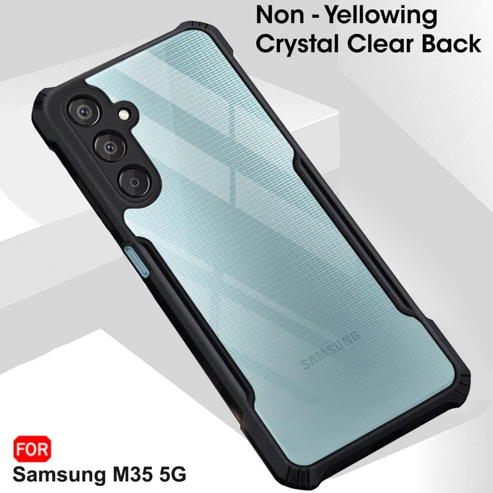 VAKIBO Best Selling Black and Transparent Back Cover Case Made With Soft TPU and Acrylic With 4 Corner and Camera Protection Suitable for Samsung Galaxy M35