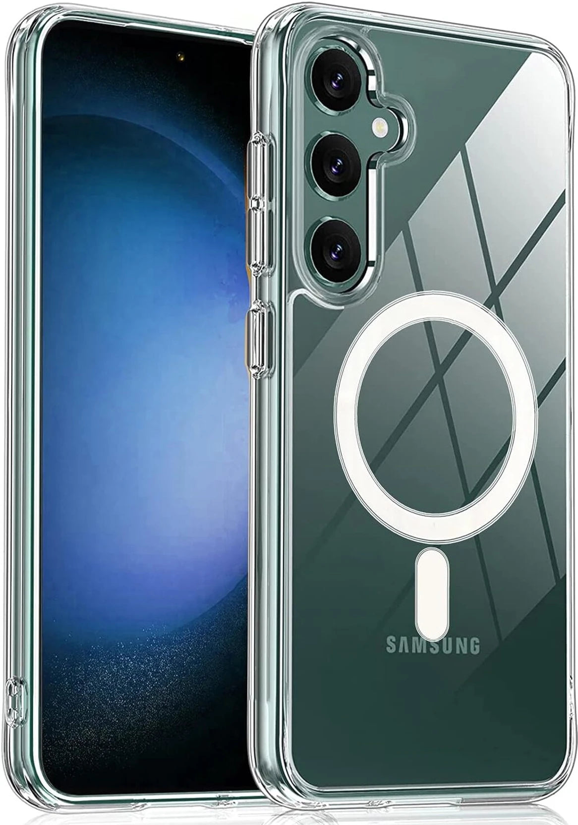 VAKIBO Megnatic Magsafe Transparent Coloured Soft with Hard back Back Cover Case With Camera Protection Ring Suitable for Samsung Galaxy S24 Plus