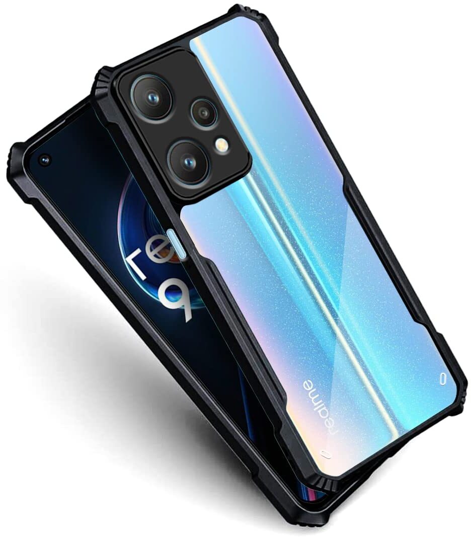 VAKIBO Best Selling Black and Transparent Back Cover Case Made With Soft TPU and Acrylic With 4 Corner and Camera Protection Suitable for Realme 9 Pro Plus