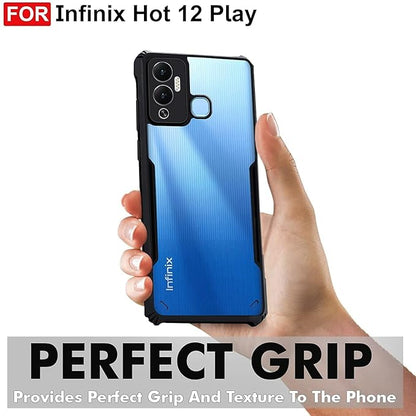 VAKIBO Best Selling Black and Transparent Back Cover Case Made With Soft TPU and Acrylic With 4 Corner and Camera Protection Suitable for Infinix Hot 12 Play