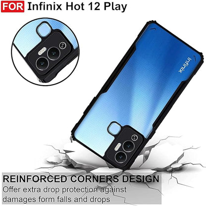 VAKIBO Best Selling Black and Transparent Back Cover Case Made With Soft TPU and Acrylic With 4 Corner and Camera Protection Suitable for Infinix Hot 12 Play