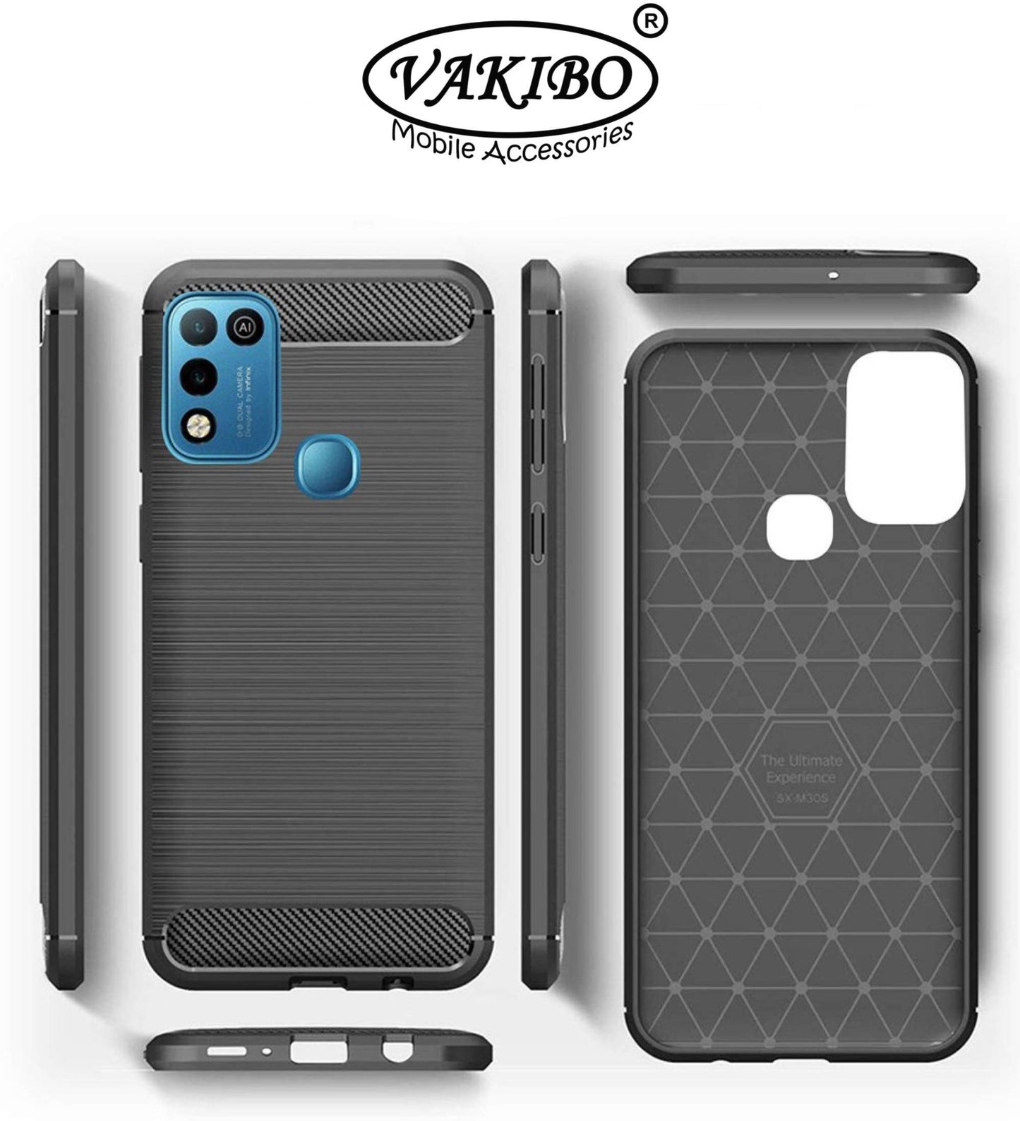 VAKIBO Carbon Fiber Brushed Black Coloured Soft TPU Back Cover Case With Camera Protection Ring Suitable for Infinix Smart 5