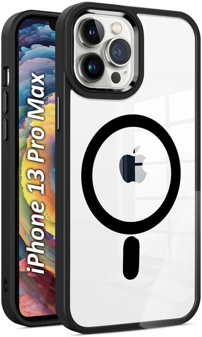 VAKIBO Megnatic Magsafe Black Coloured Soft with Hard back Back Cover Case With Camera Protection Ring Suitable for iPhone 13 Pro Max
