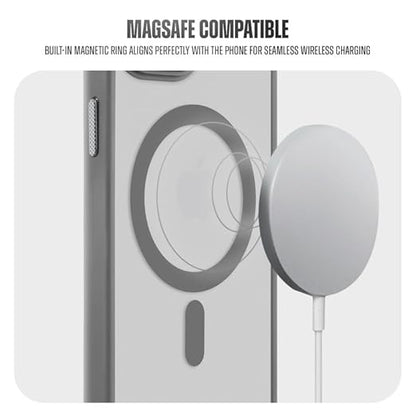VAKIBO Megnatic Magsafe Grey Coloured Soft with Hard back Back Cover Case With Camera Protection Ring Suitable for iPhone 16