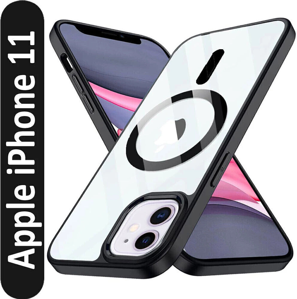 VAKIBO Megnatic Magsafe Black Coloured Soft with Hard back Back Cover Case With Camera Protection Ring Suitable for iPhone 11