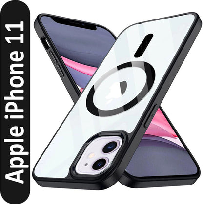VAKIBO Megnatic Magsafe Black Coloured Soft with Hard back Back Cover Case With Camera Protection Ring Suitable for iPhone 11