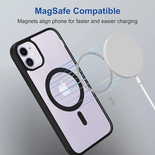 VAKIBO Megnatic Magsafe Black Coloured Soft with Hard back Back Cover Case With Camera Protection Ring Suitable for iPhone 11