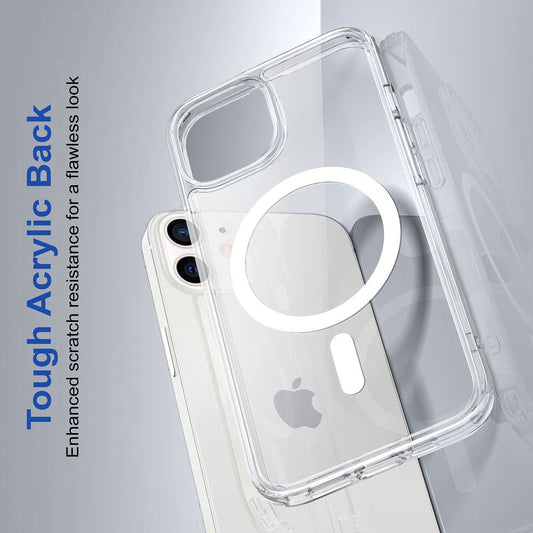 VAKIBO Megnatic Magsafe White Coloured Soft with Hard back Back Cover Case With Camera Protection Ring Suitable for iPhone 11