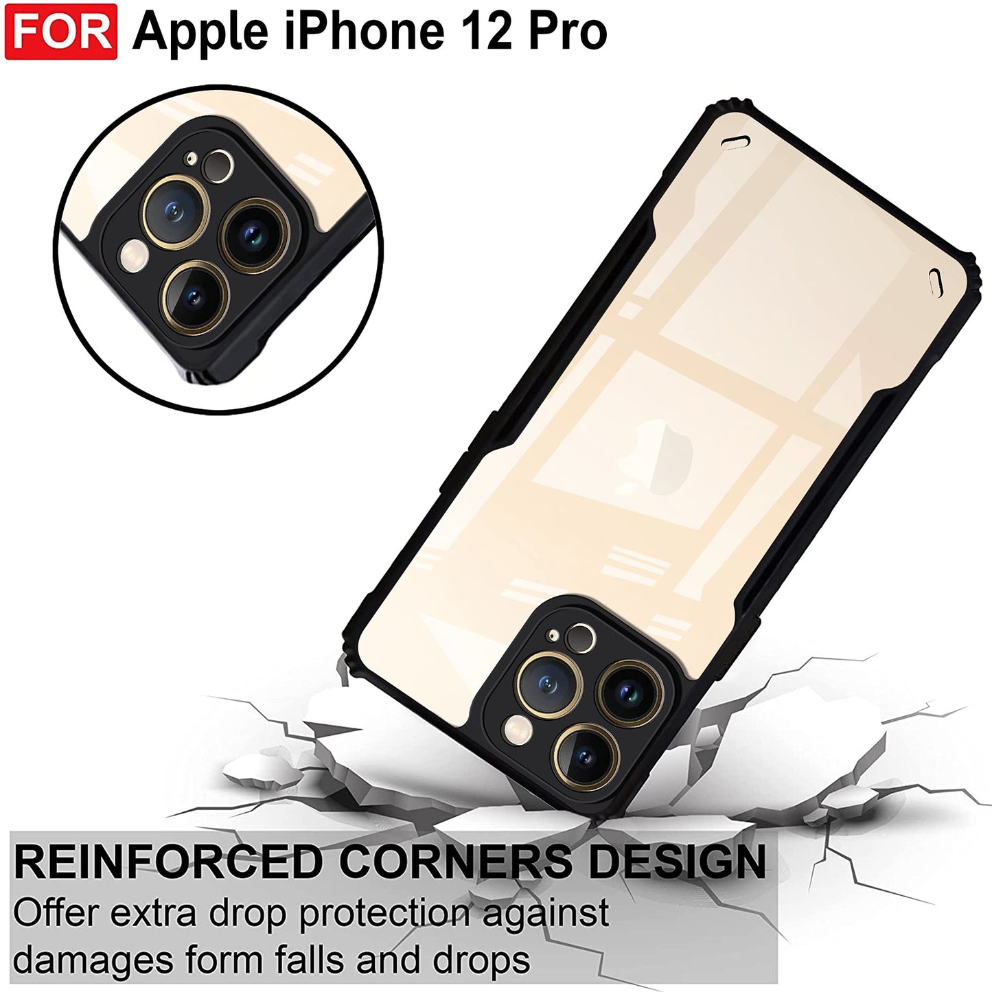 VAKIBO Best Selling Black and Transparent Back Cover Case Made With Soft TPU and Acrylic With 4 Corner and Camera Protection Suitable for Apple iPhone 12 Pro