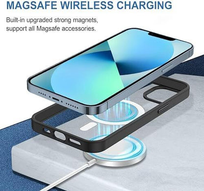 VAKIBO Megnatic Magsafe Black Coloured Soft with Hard back Back Cover Case With Camera Protection Ring Suitable for iPhone 14