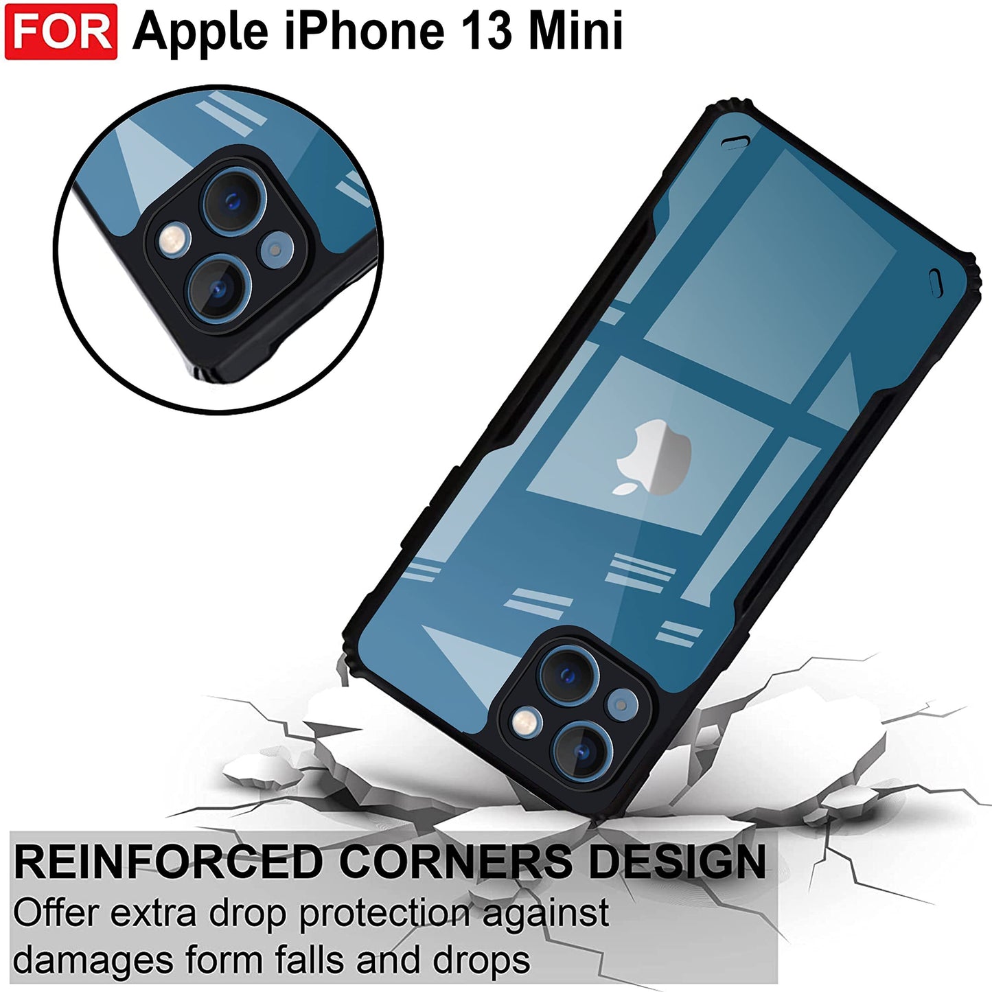 VAKIBO Best Selling Black and Transparent Back Cover Case Made With Soft TPU and Acrylic With 4 Corner and Camera Protection Suitable for Apple iPhone 13 Mini