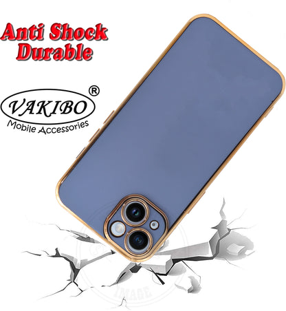 VAKIBO Golden Chrome Border Steel Blue Coloured Soft TPU Back Cover Case With Camera Protection Suitable for Apple iPhone 14