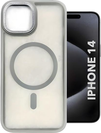 VAKIBO Megnatic Magsafe Grey Coloured Soft with Hard back Back Cover Case With Camera Protection Ring Suitable for iPhone 13