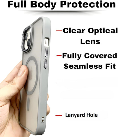 VAKIBO Megnatic Magsafe Grey Coloured Soft with Hard back Back Cover Case With Camera Protection Ring Suitable for iPhone 15