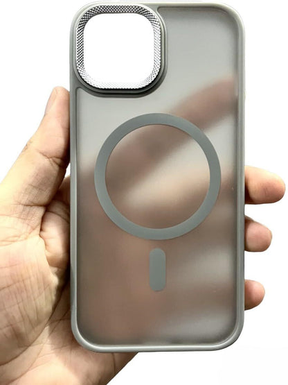 VAKIBO Megnatic Magsafe Grey Coloured Soft with Hard back Back Cover Case With Camera Protection Ring Suitable for iPhone 14