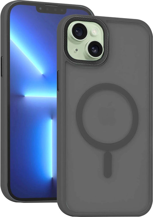 VAKIBO Megnatic Magsafe Black Coloured Soft with Hard back Back Cover Case With Camera Protection Ring Suitable for iPhone 14 Plus