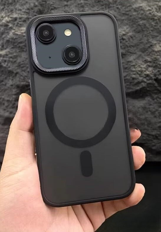 VAKIBO Megnatic Magsafe Black Coloured Soft with Hard back Back Cover Case With Camera Protection Ring Suitable for iPhone 15